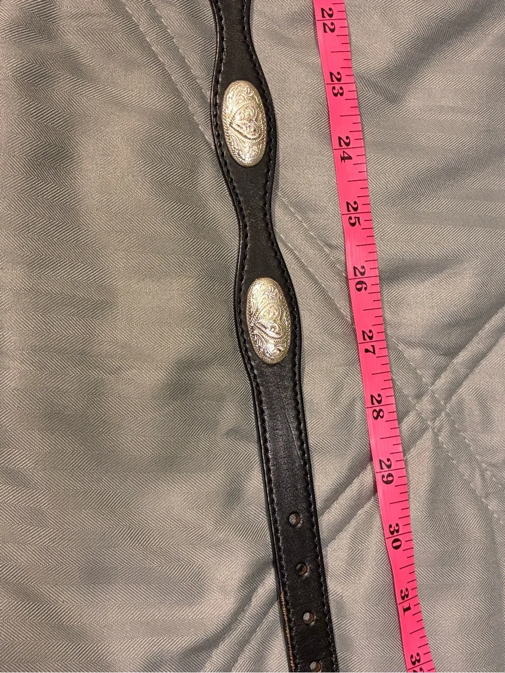 Black Leather Belt with Silver Engraved Conchos